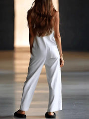 Sleeveless Shirt Collar Button Normal Jumpsuit