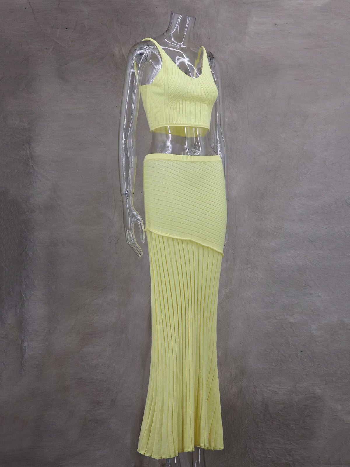Fashion Knit Crop Top High Waist Maxi Skirt Set