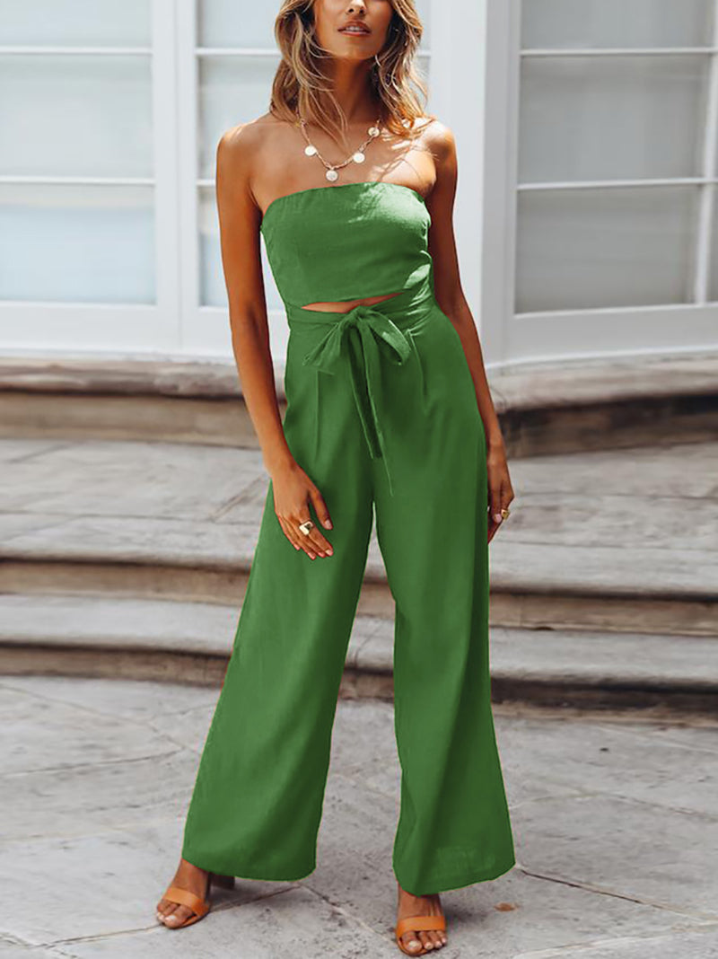 Sexy Strapless Backless Slit Jumpsuit