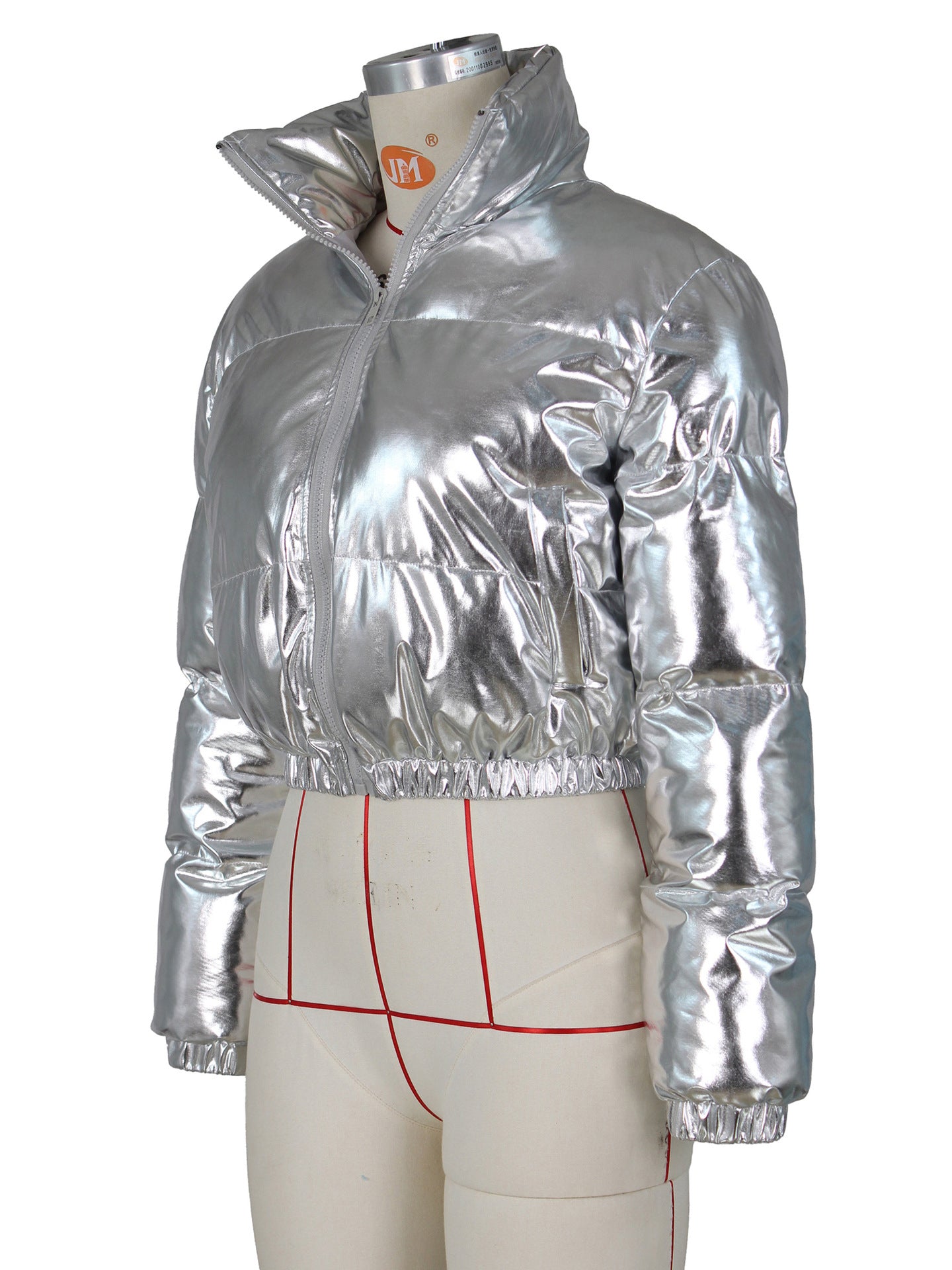 Fashion Metallic Shiny Cropped Quilted Puffer Jacket