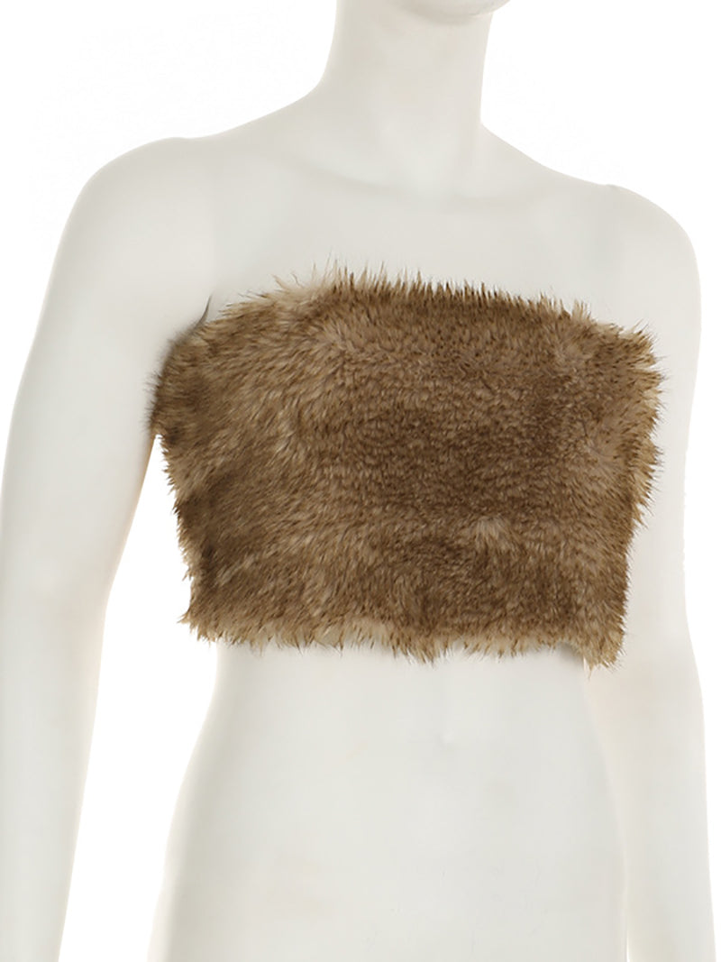 Sexy Faux Fur Strapless Tops