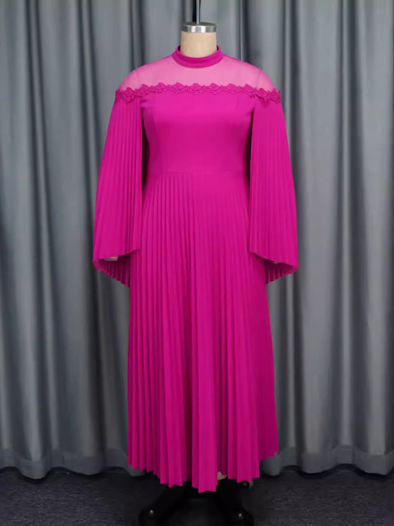 Plus Size Trim Cape Sleeve Pleated Party Dress