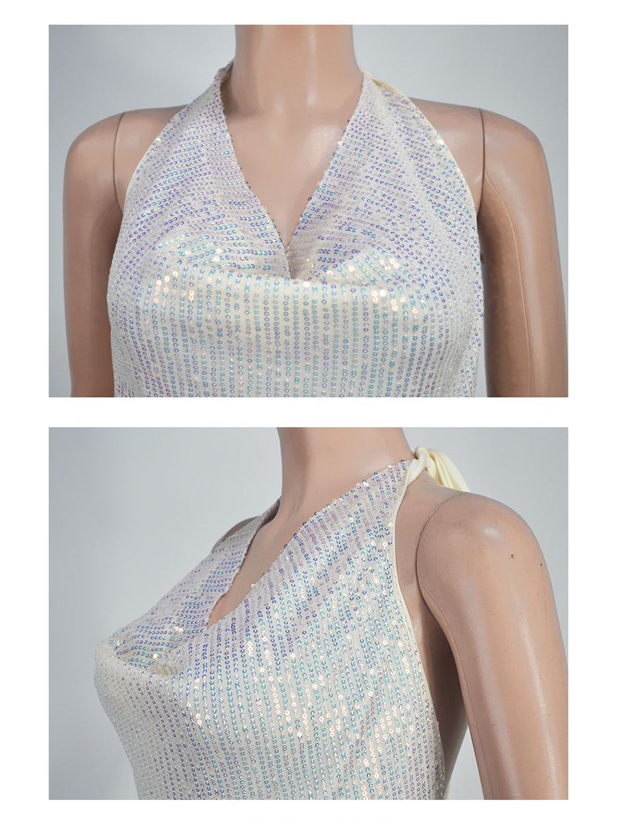 Sexy Sequin Halter Backless Jumpsuit