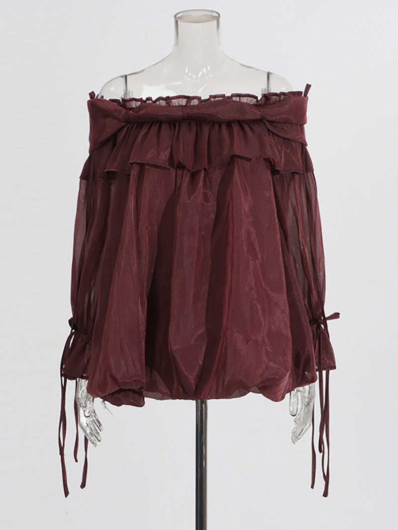 Fashion Off Shoulder Mesh Ruffle Tops