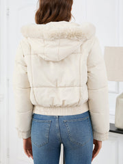 Pocketed Long Sleeve Cropped Hooded Winter Coat