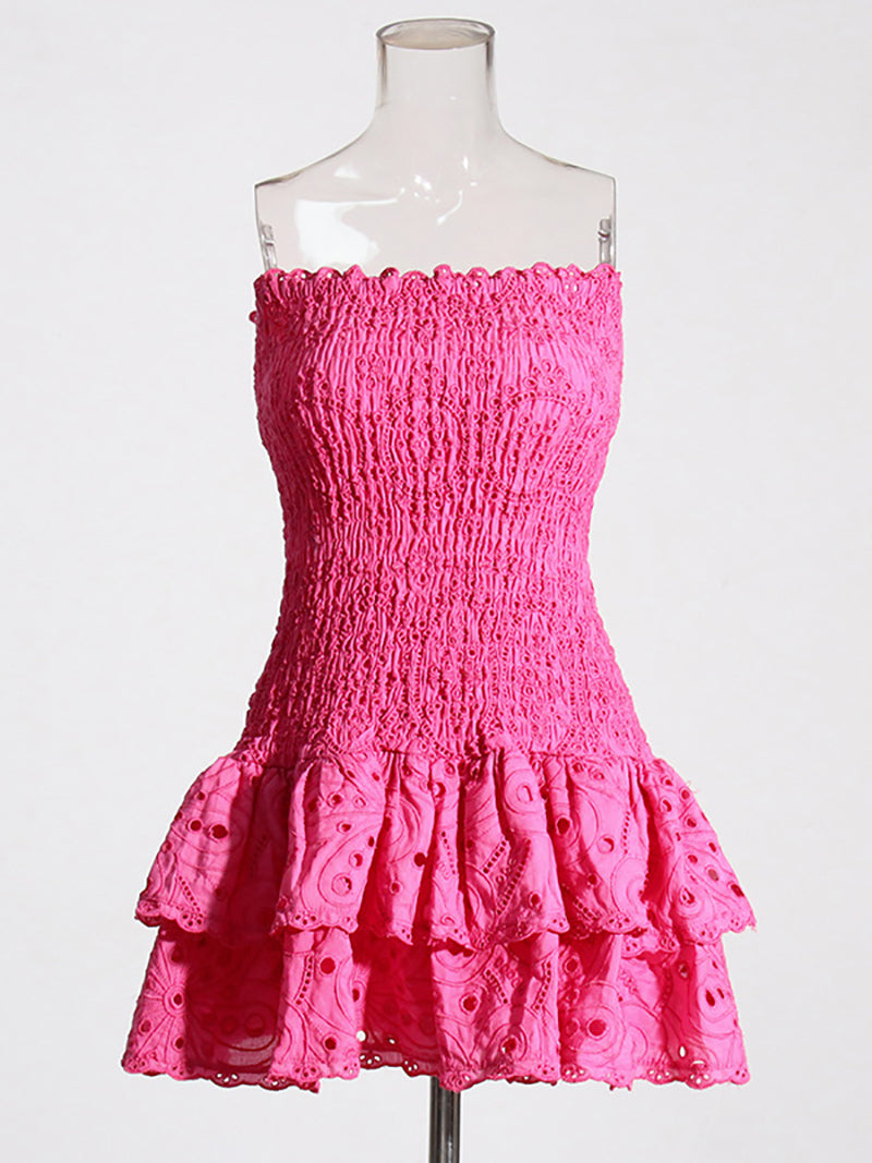 Layered Hem Sexy Strapless Dress