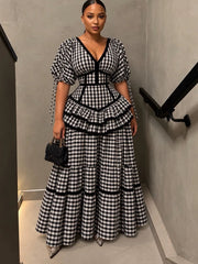 Plaid Ruffle Blouse and Skirt Set