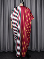 Elegant V Neck Short Sleeves Striped Loose Dress
