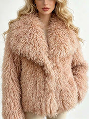 Shaggy Faux Fur Wide Collar Cropped Jacket