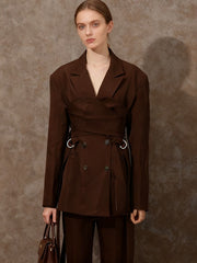 Deconstructed Metal Buckle Waist Blazer-boutique