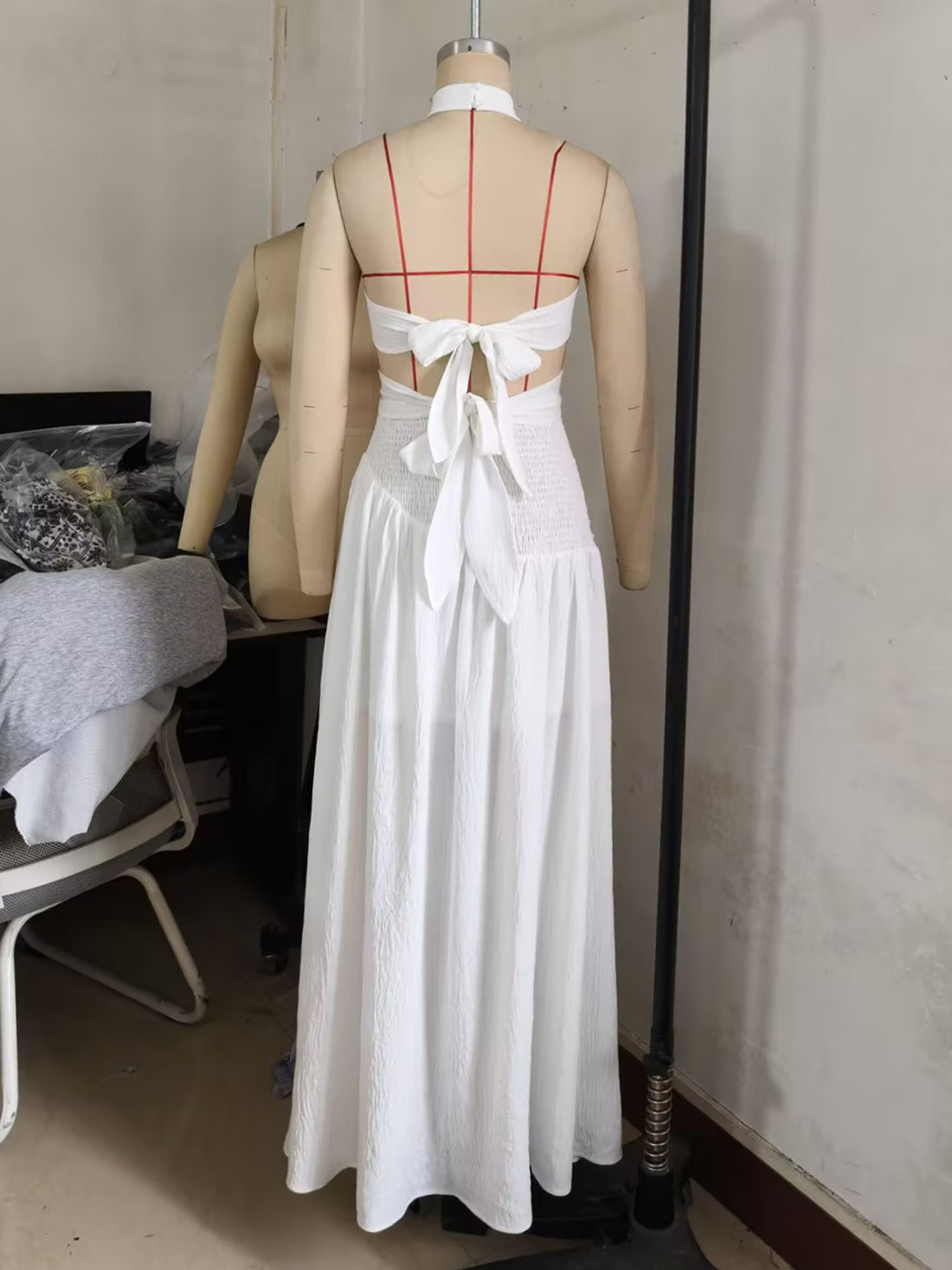 Sexy Backless Bandage Halter Tops and Maxi Skirt Set