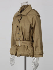 Stand Collar Belted Cropped Trench Coat-boutique