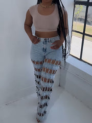 Sexy Cut Out Straight Leg Jeans