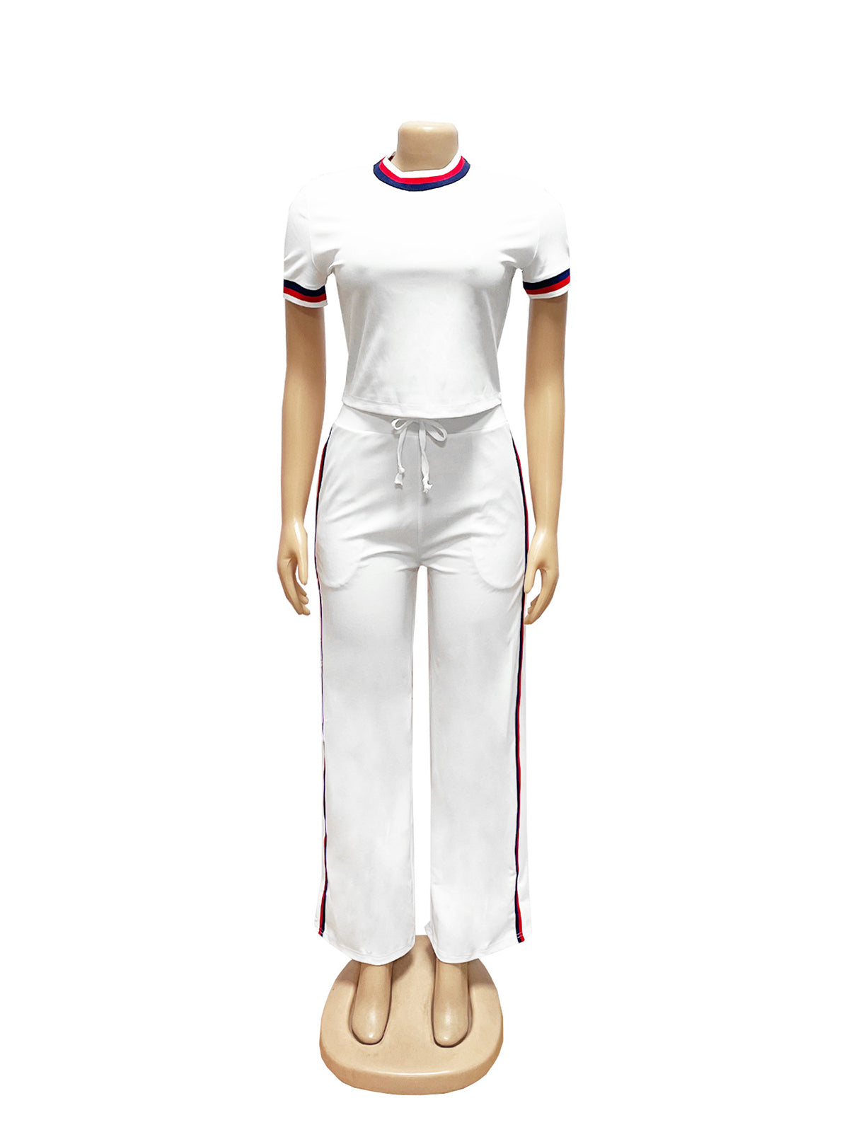 Fashion Ribbed Contrast Patchwork Lounge Pants Set