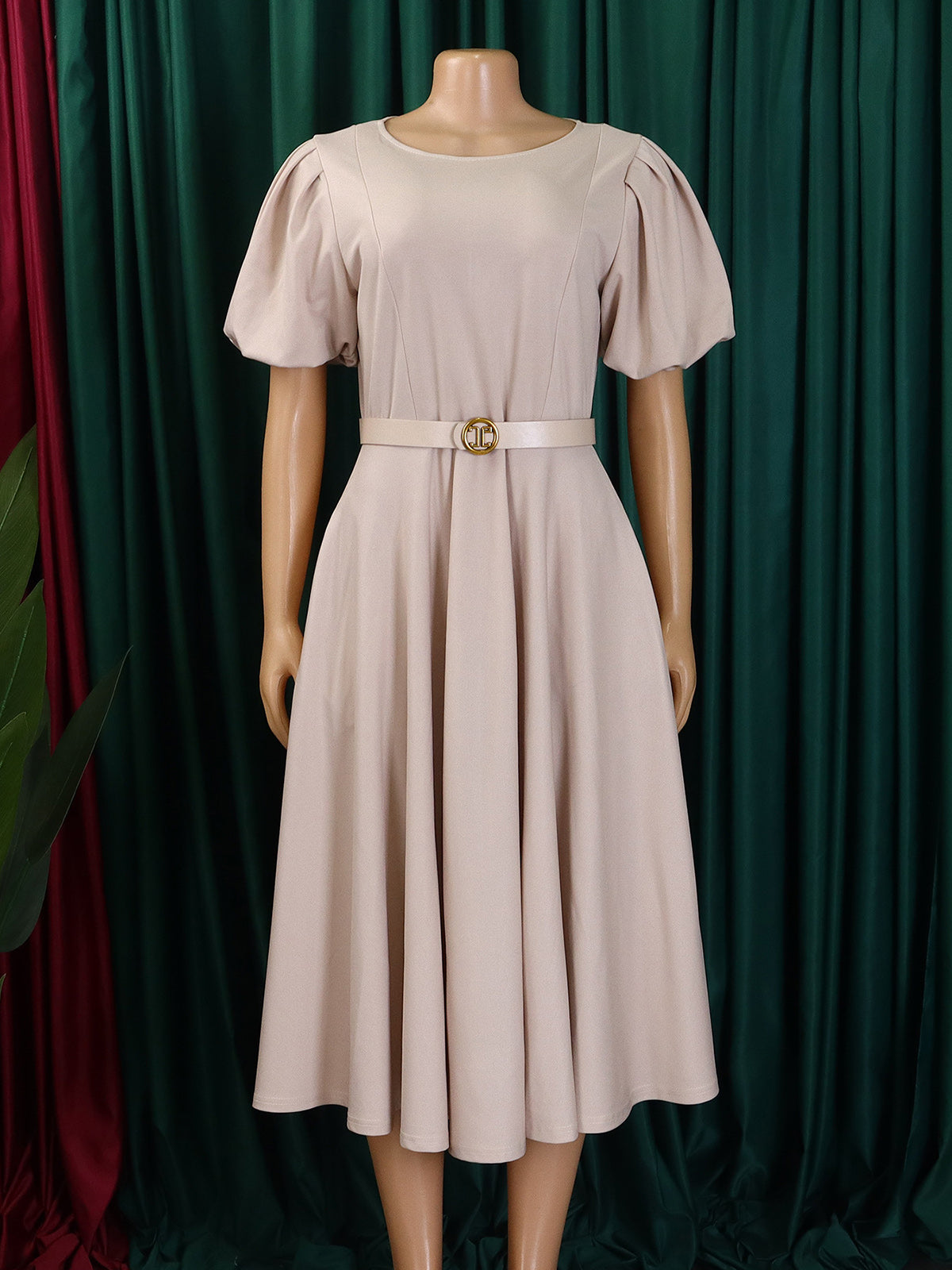Plus Size Fashion Short Sleeve  Belted Slim Midi Dress