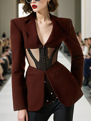 Fashion Patchwork Mesh Corset Blazer