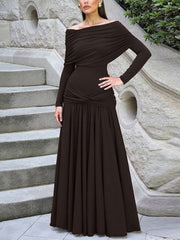 Elegant Off Shoulder Ruched Slim Maxi  Dress