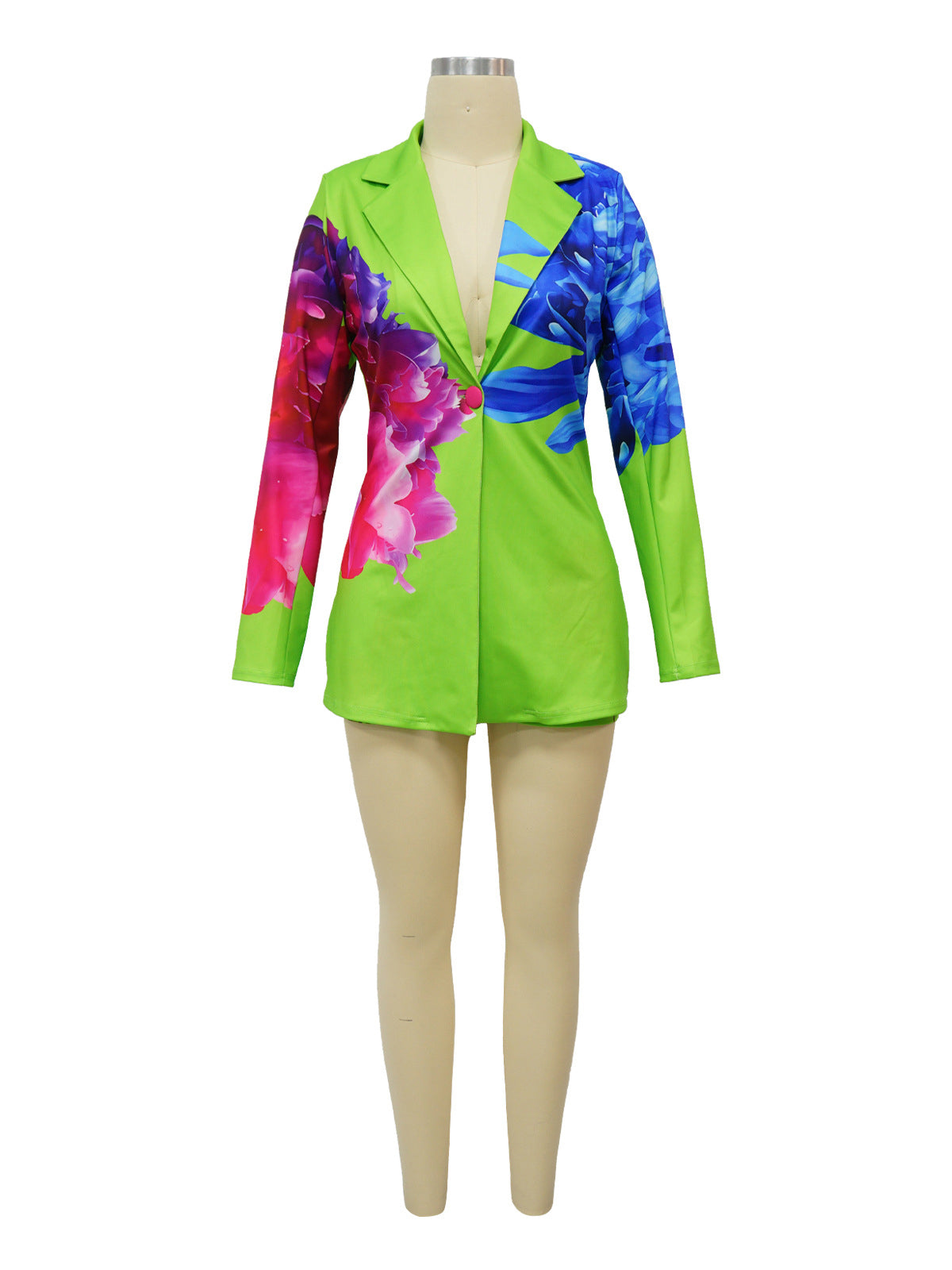 Fashion Single Button Print Blazer And Shorts Suit
