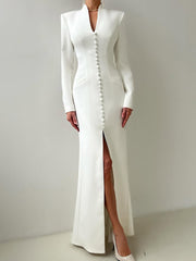 Fashion V-Neck High Slit Party Club Dress