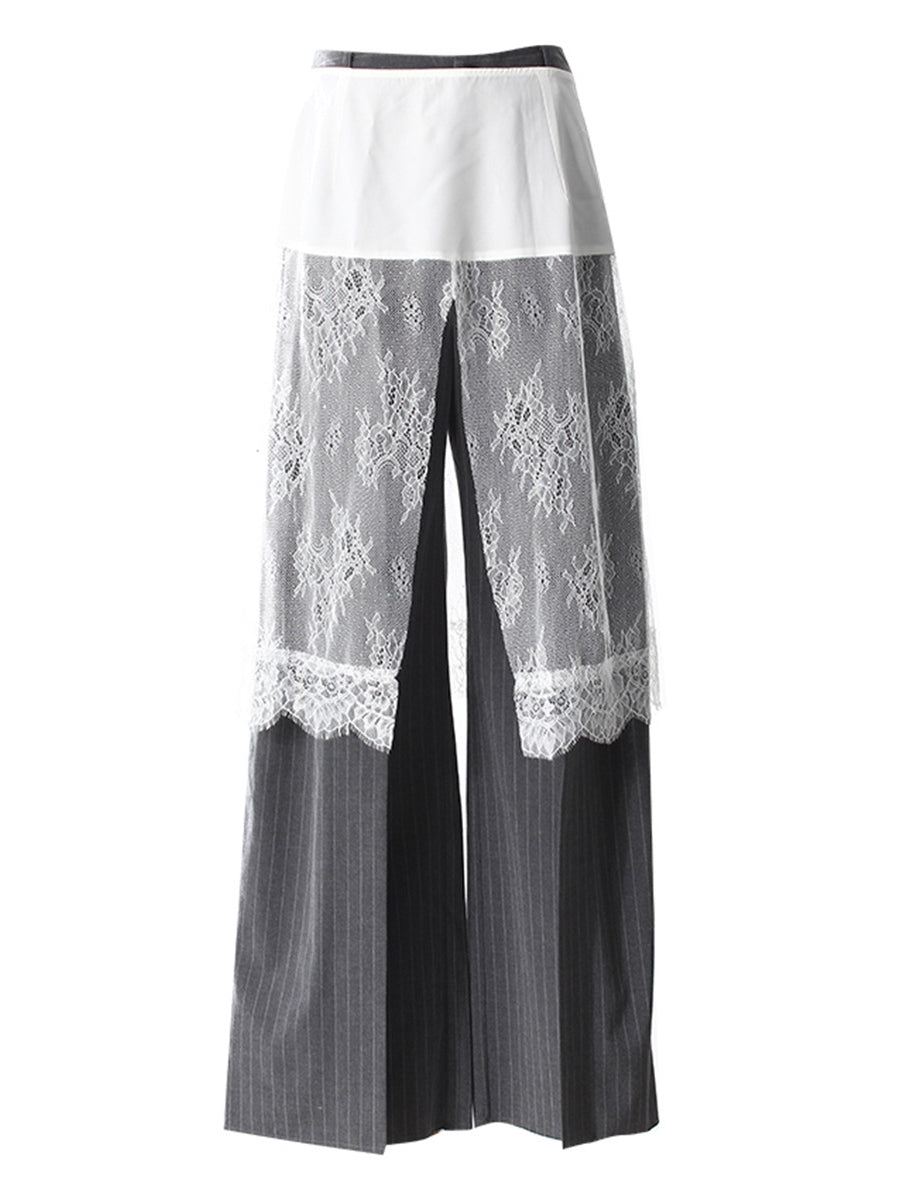 Versatile Lace Skirt Overlay Pinstripe Pant Matching