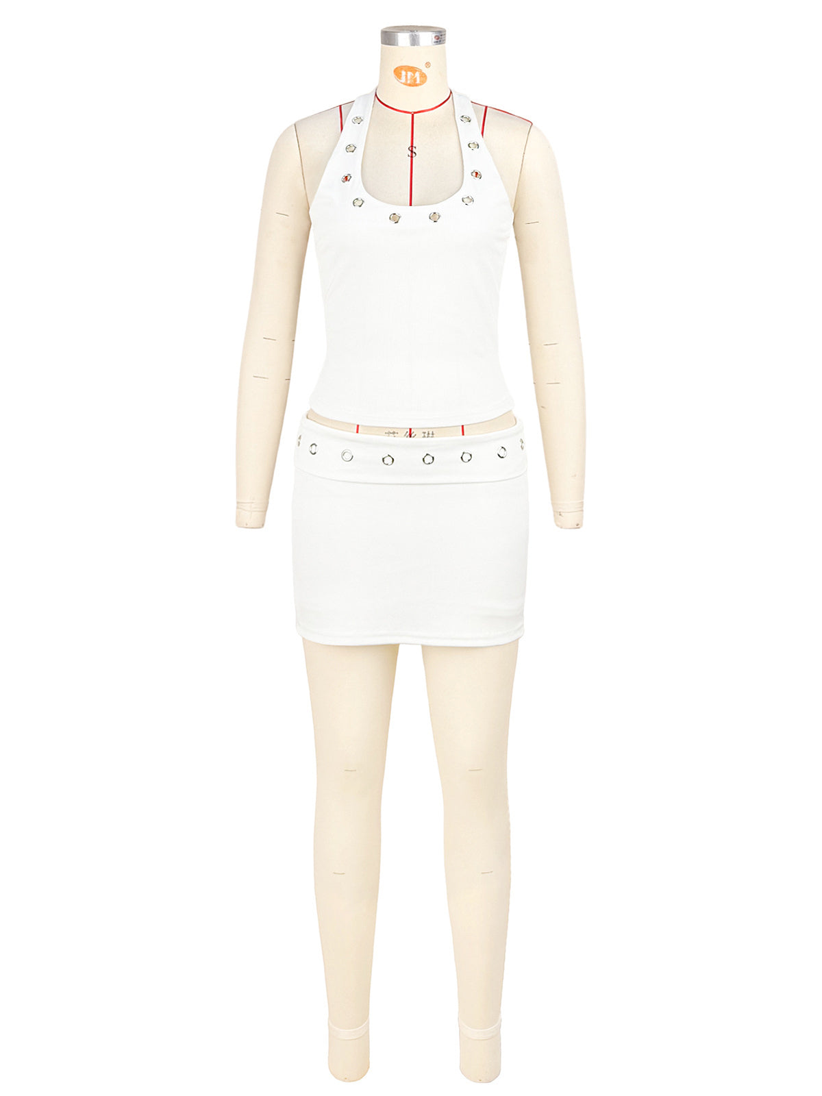 Fashion Grommet Trim Halter Top Short Skirt Sets