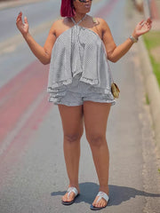Casual Striped Halter Top Shorts Two Piece Set