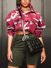 Casual Loose Camo Print Cropped Jacket