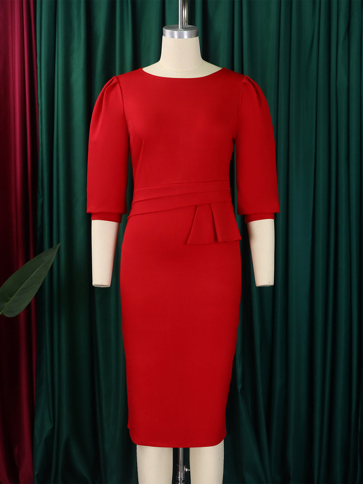 Round Neck Pleated Chic Fashion OL Career Pencil Dress