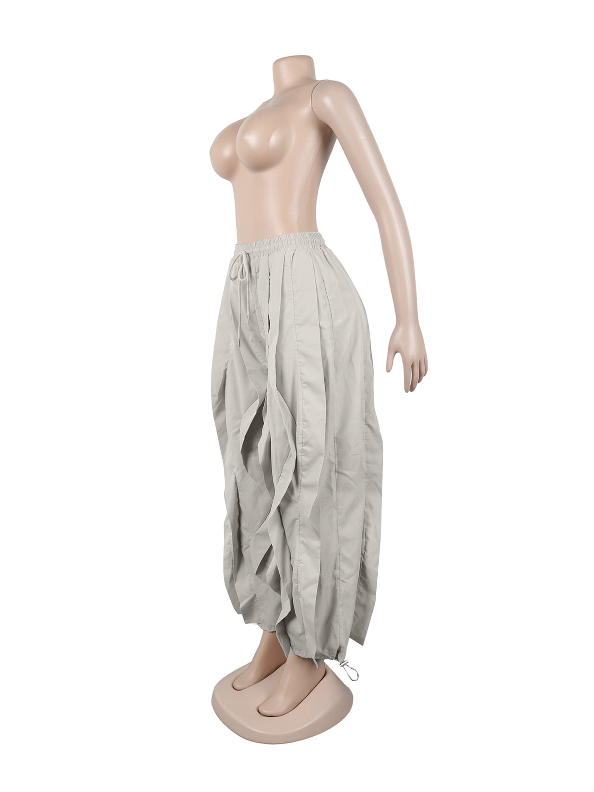 Casual Elastic Waist Drawstring Wave Pleated Pants