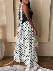 Fashion Patchwork Polka Dot High Slit Maxi Dress