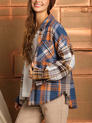 Casual Patchwork Button Loose Plaid Shirt