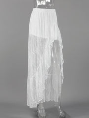 Fashion Lace Irregular Split Maxi Skirt