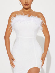 Sexy Strapless Feather Sequin Party Dress