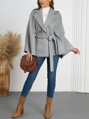 Fashion Batwing Sleeve Lapel Button Waist Jacket