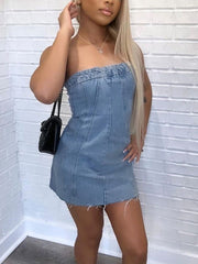 Sexy Strapless Denim Mini Dress