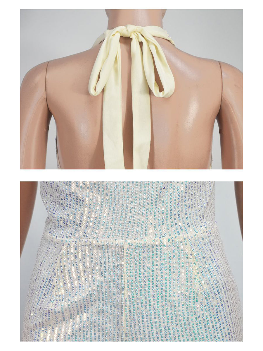 Sexy Sequin Halter Backless Jumpsuit