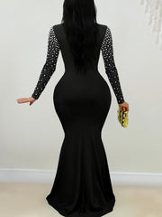 Elegant High Neck Beaded Pearl Bodycon Mermaid Dress