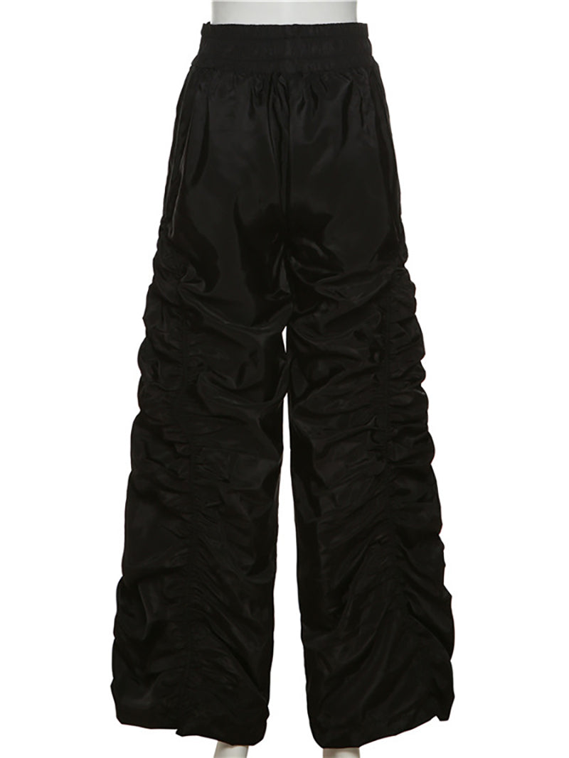 High Waist Drawstring Pleat Casual Pants Trousers