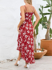 Sexy Spaghetti Strap Irregularity Flower Print Dress