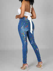 Casual Graffiti Splash-ink Ripped Jeans
