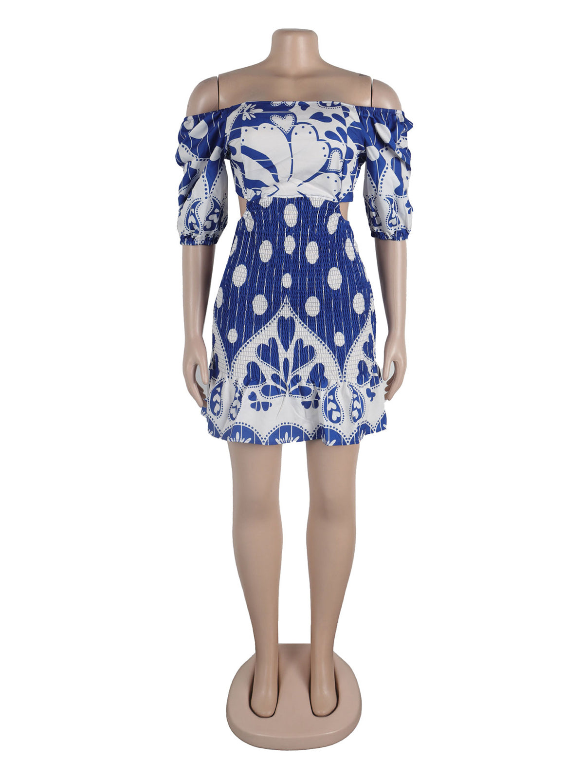 Print Off Shoulder Backless Colorful Club Dress