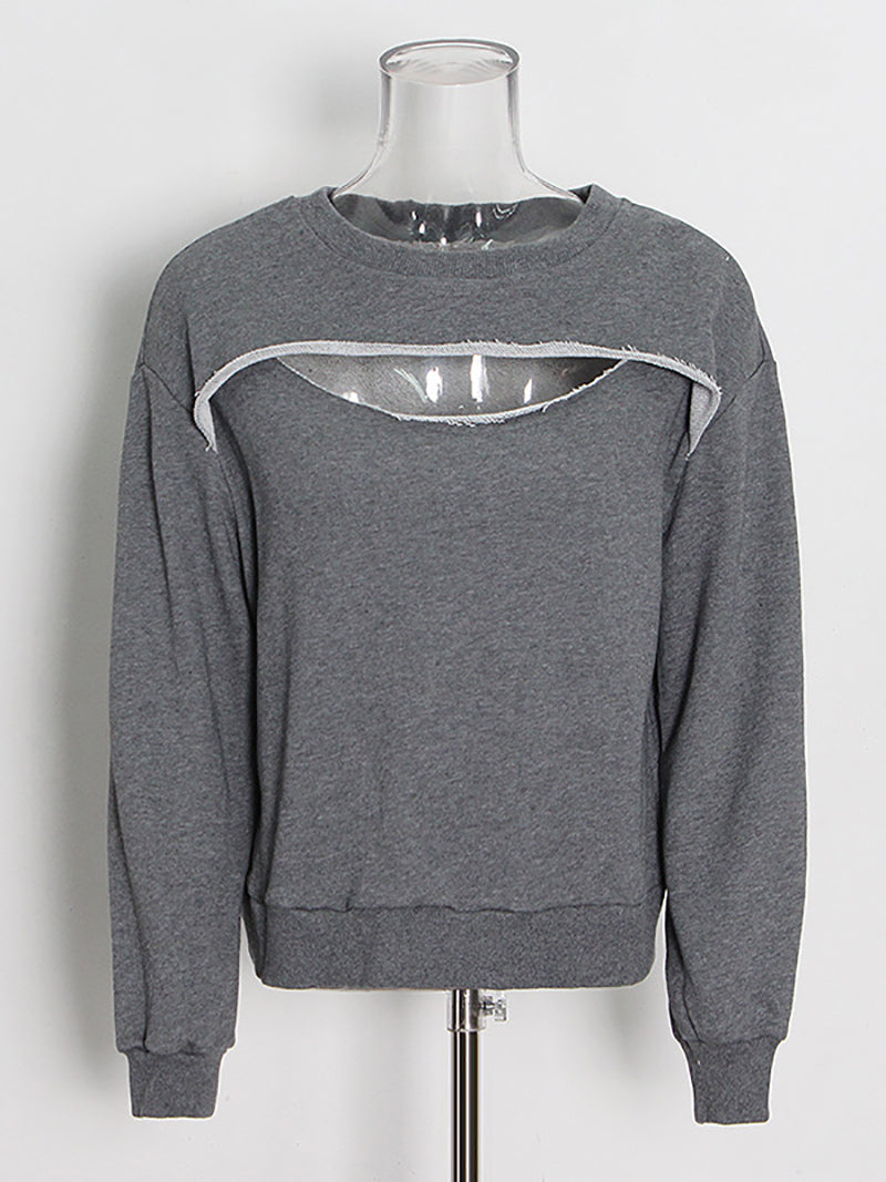 Round Neck Hollow out Long Sleeve  hoodie