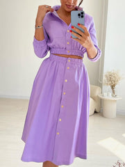 Fashion Crop Shirt Long Skirt Suit