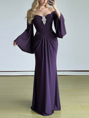 Sexy Off Shoulder Flared Sleeve Ruched Maxi Dress
