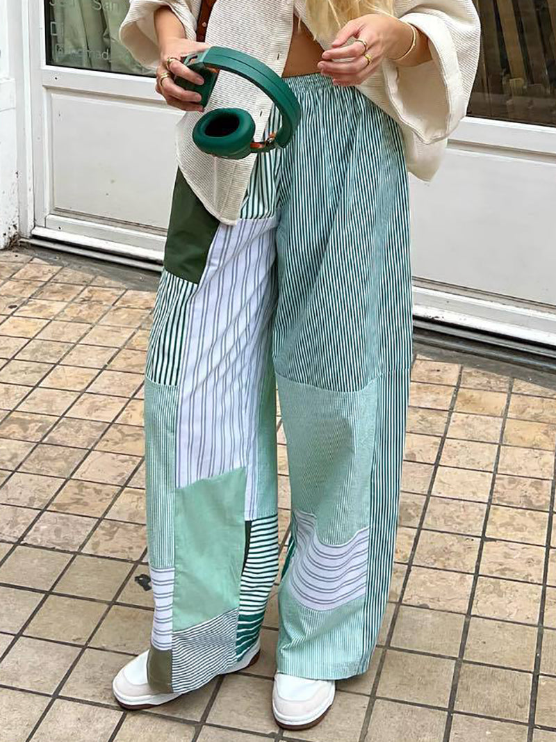 Casual Stripe Patchwork Wide leg Trousers