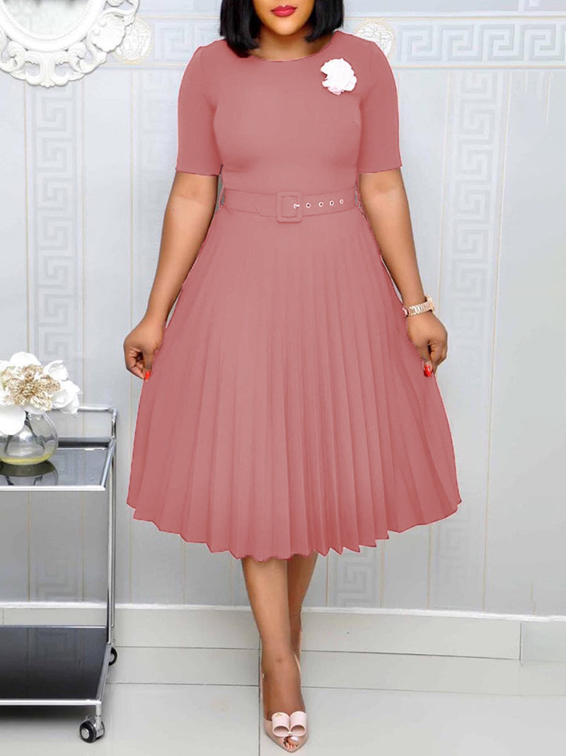 Elegant Round Neck Party Pleated Dress