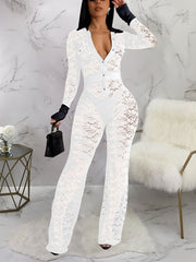 Sexy Lace Patchwork Long Sleeve Jumpsuit