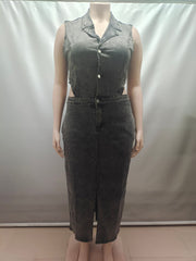 Fashion Sleeveless Cinched Waist Denim Dress