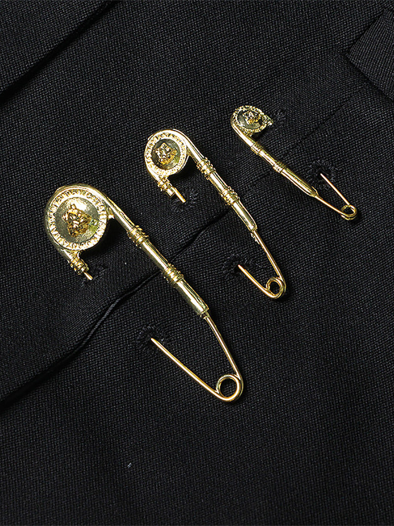 Golden Safety Pin Trims Slim Fit Blazer