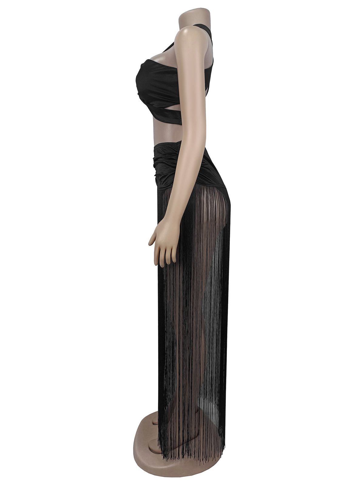 Sexy Crop Tube Top Fringe Maxi Skirt Two Piece Set